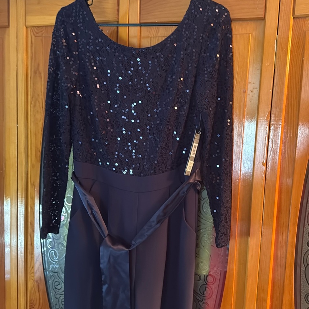 Tahari Midnight Navy Embellished Sequin Jumpsuit